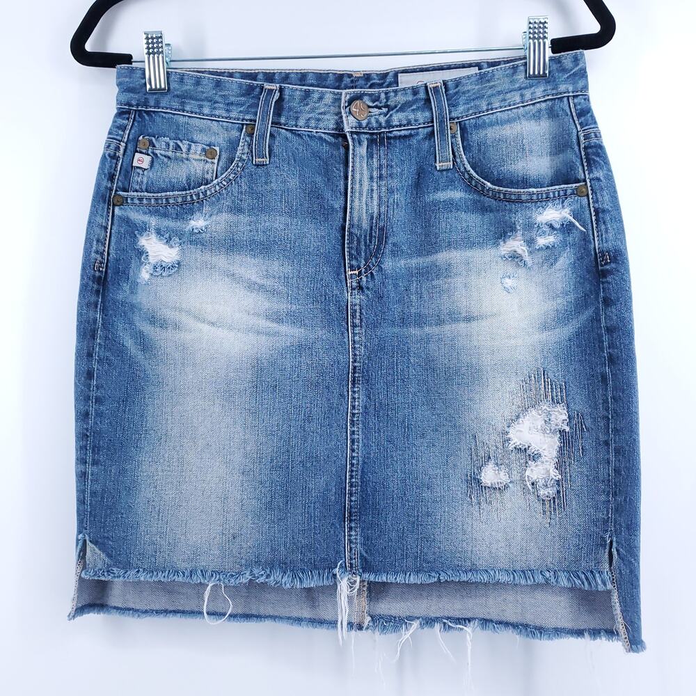 AG The Erin Y2K Boho Distressed Mini Pencil Skirt Raw Hemline Side Slit 28